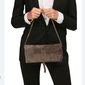 YSL 99 Kate tassel suede small bag in dark brown